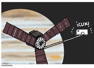 Humor en caricatura de Martirena: Juno llega a Jupiter