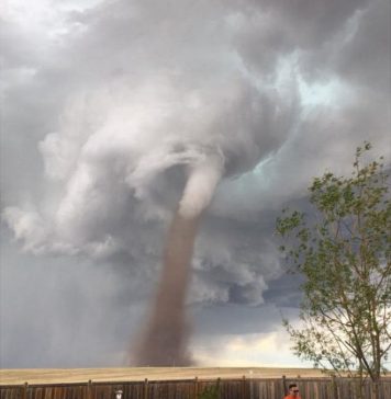 Canadá: la increíble foto del hombre que “desafió” a un tornado y se puso a cortar el césped